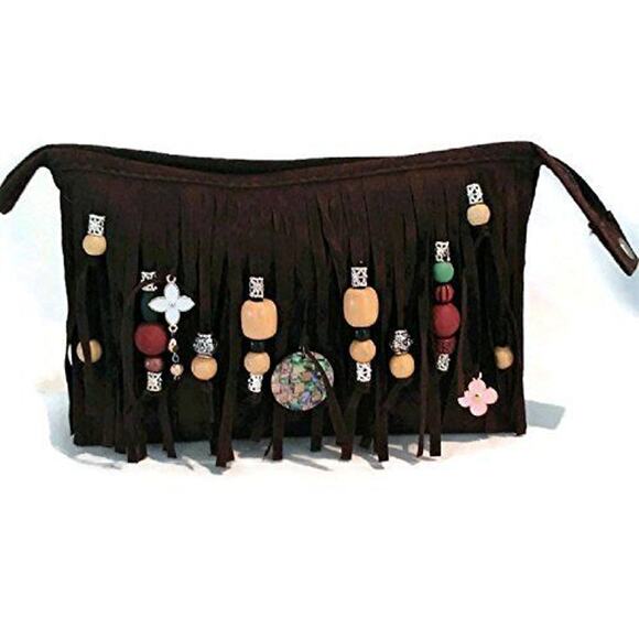 CROSSBODY BROWN Fringed Purse BOHEMIAN Luxury Gold Chain Charms Flower Gypsy NEW - Picture 12 of 15